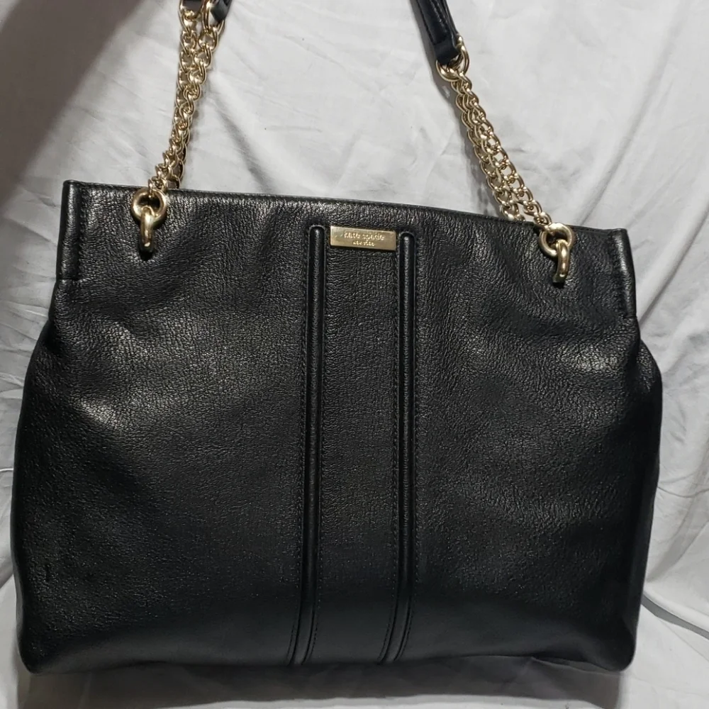 Kate spade black pebbled leather gold chain bag